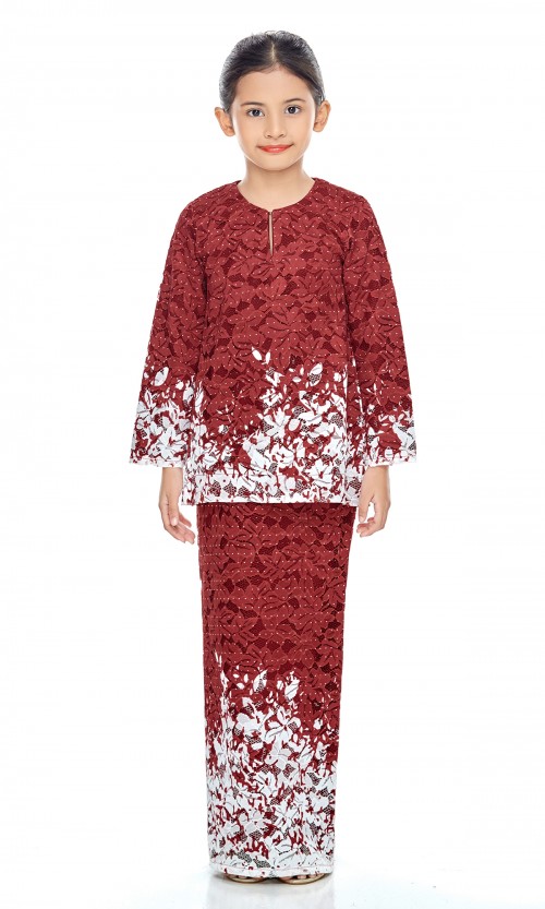 Alessa Kurung Kids in Currant Red (AS-IS)