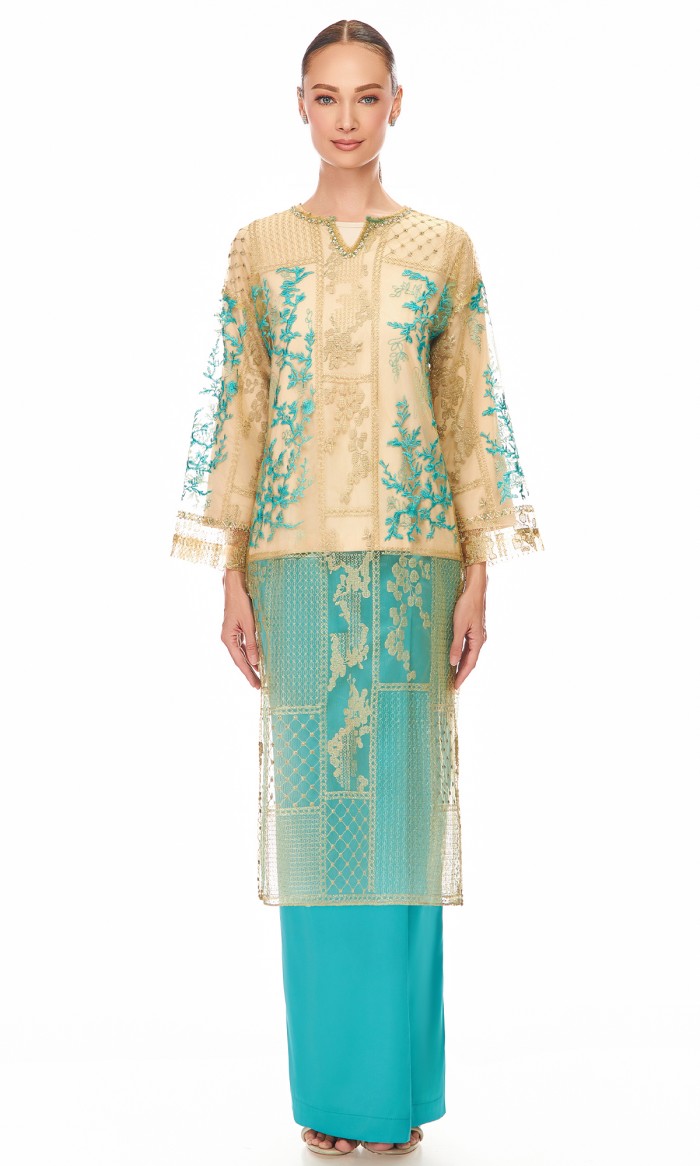 Amara Kurung in Verdigris Green