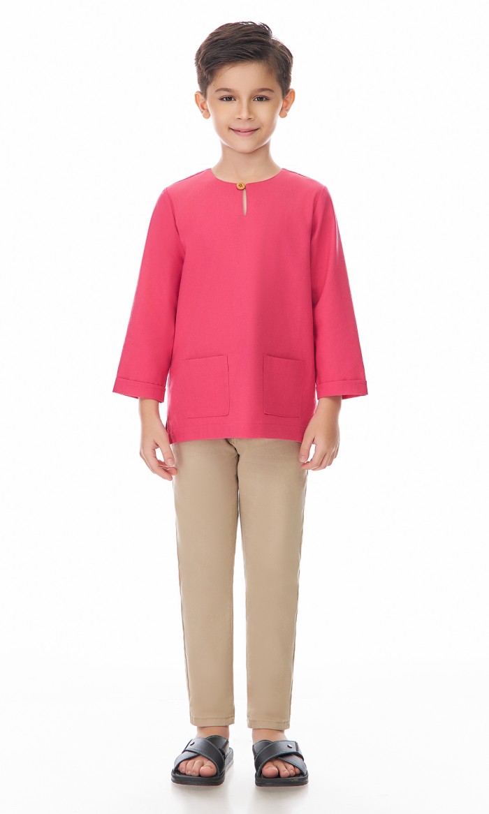 Nadhim Kurta Kids in Fardago Pink