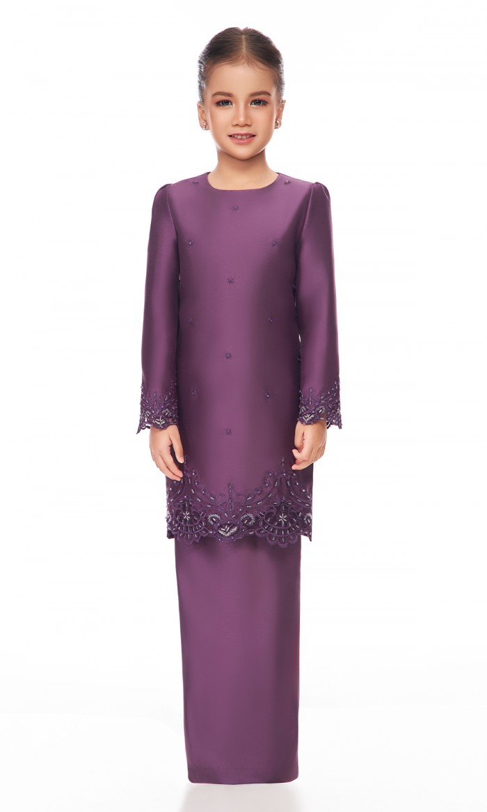 Claudia Kurung Kids in Eggplant Purple