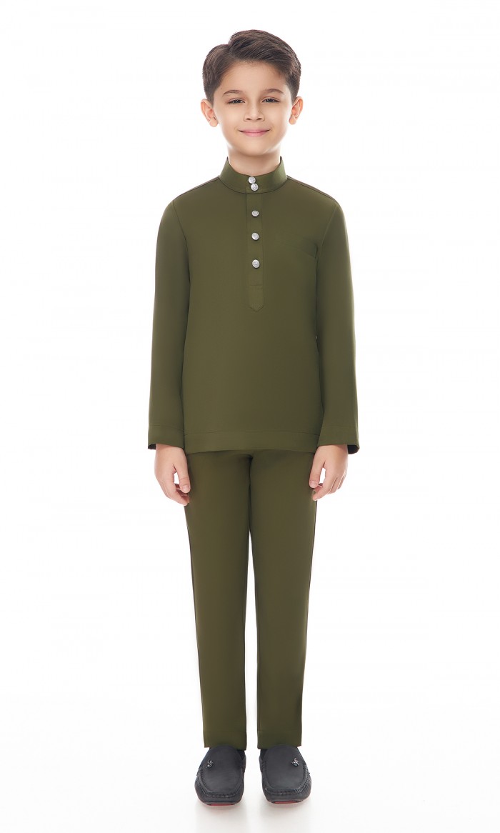 Aaryan Baju Melayu Kids in Olive Green