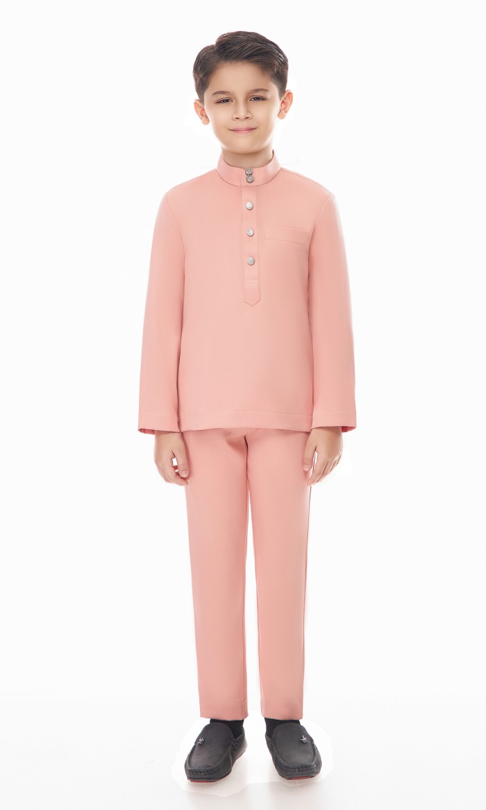 Aaryan Baju Melayu Kids in Salmon Pink