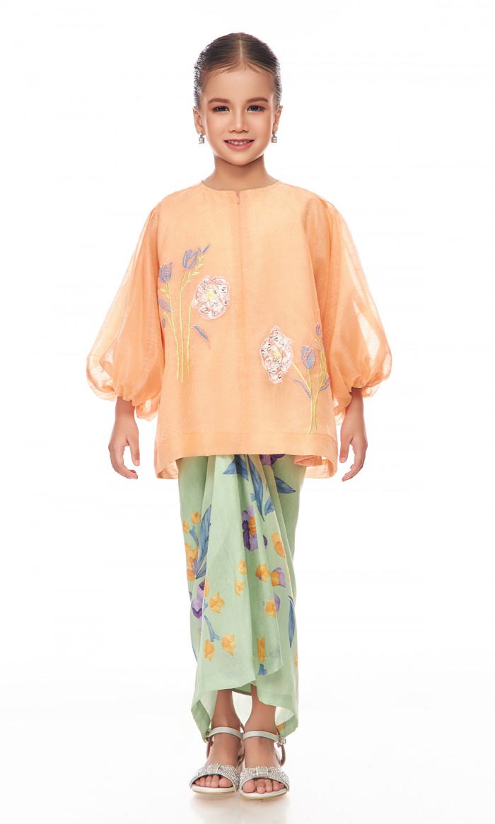 Dharweena Kurung Kids in Atomic Tangerine