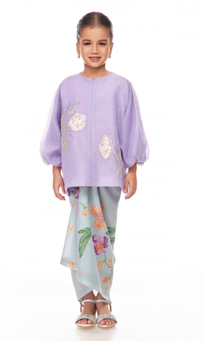 Dharweena Kurung Kids in Thistle Purple