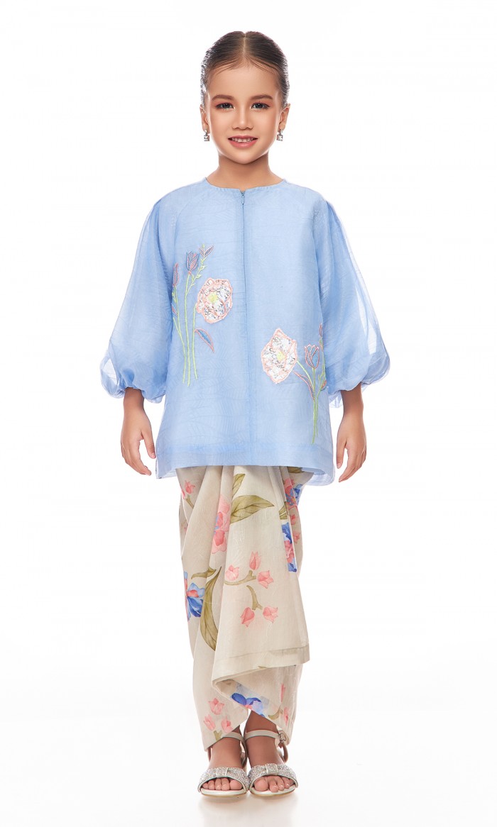 Dharweena Kurung Kids in Powder Blue