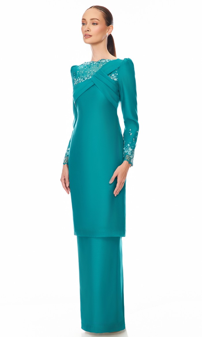 Elaine Kurung in Teal Green