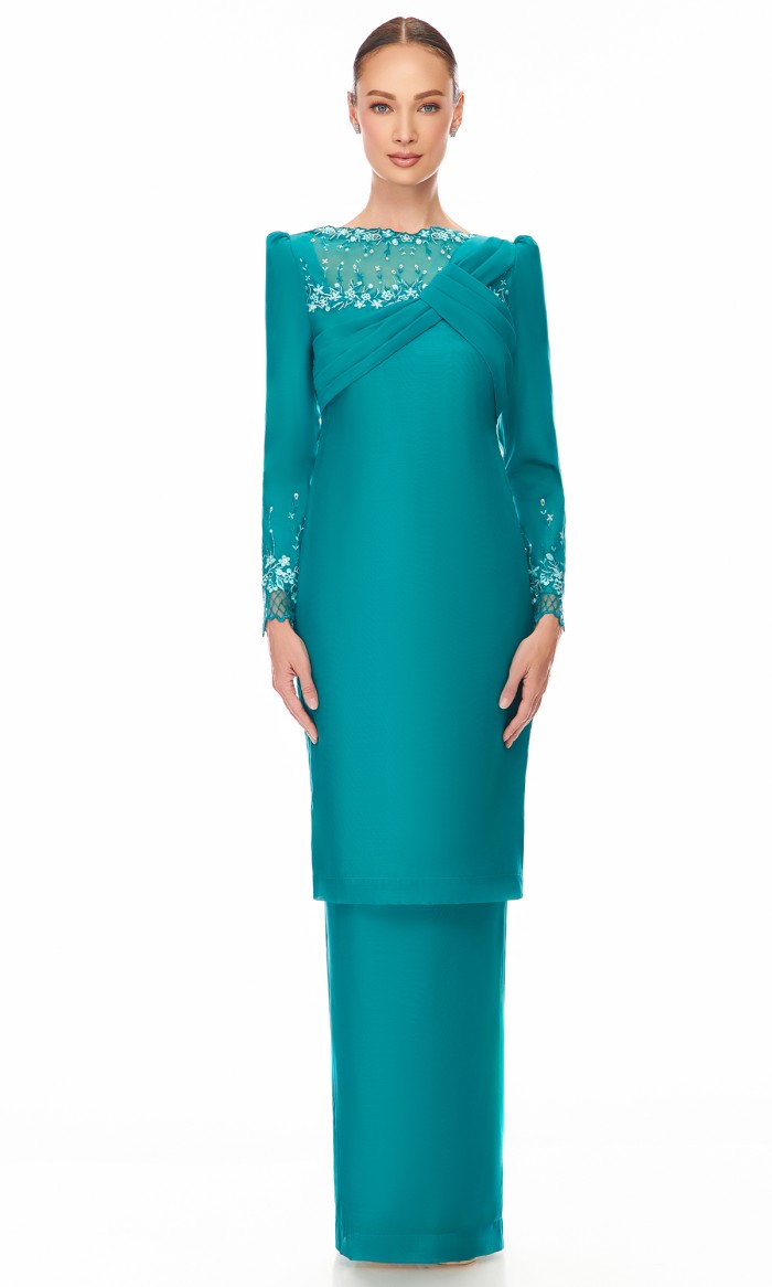 Elaine Kurung in Teal Green