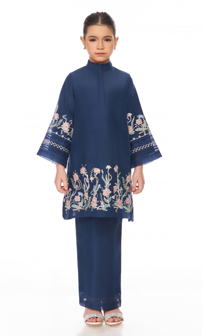 Emerie Kurung Kids in Oxford Blue