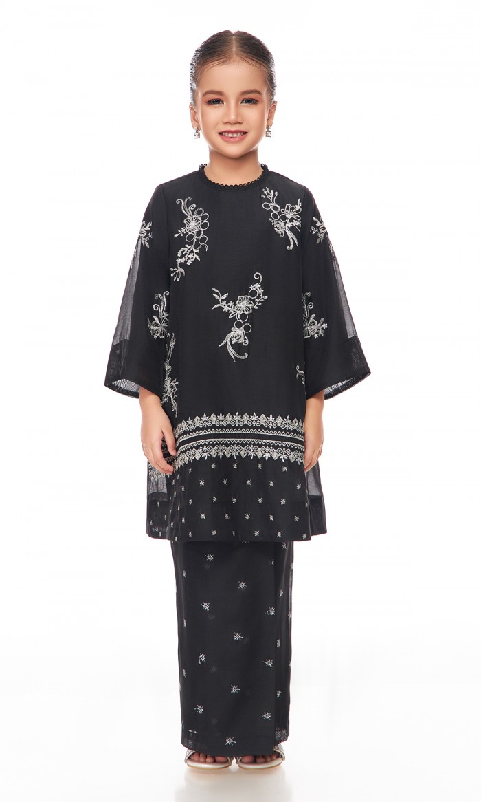 Fatheera Kurung Kids in Raven Black