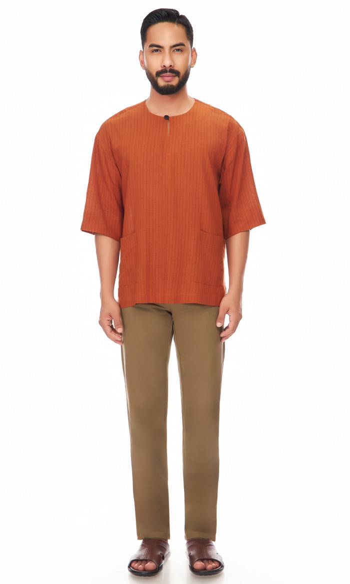 Irham Kurta in Rust Orange