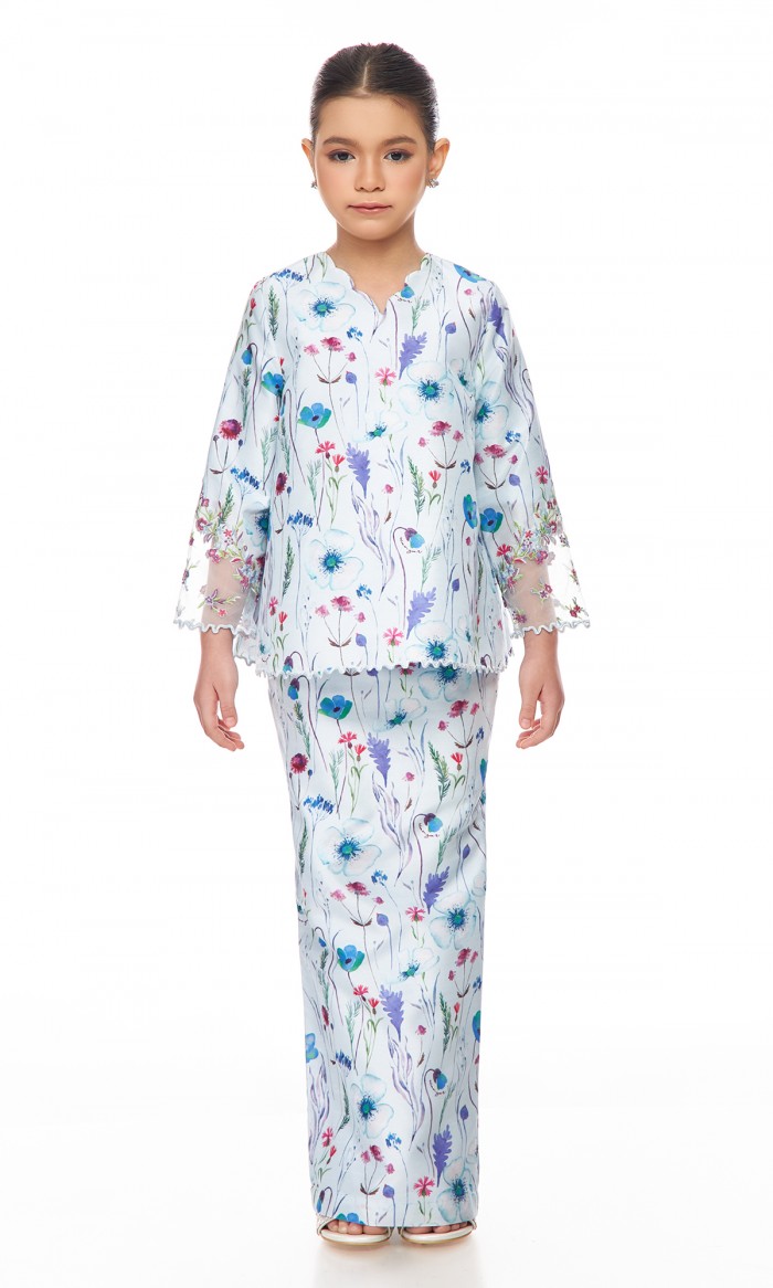 Isadora Kurung Kids in Light Grayish Cyan