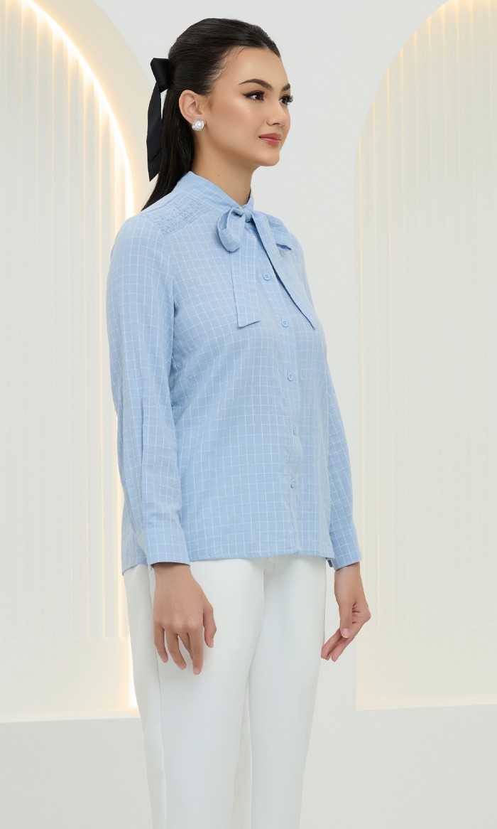 Isla Checked Top in Uranian Blue