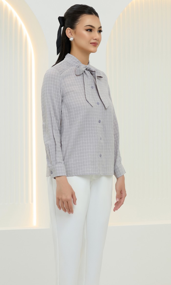 Isla Checked Top in Cloud Grey