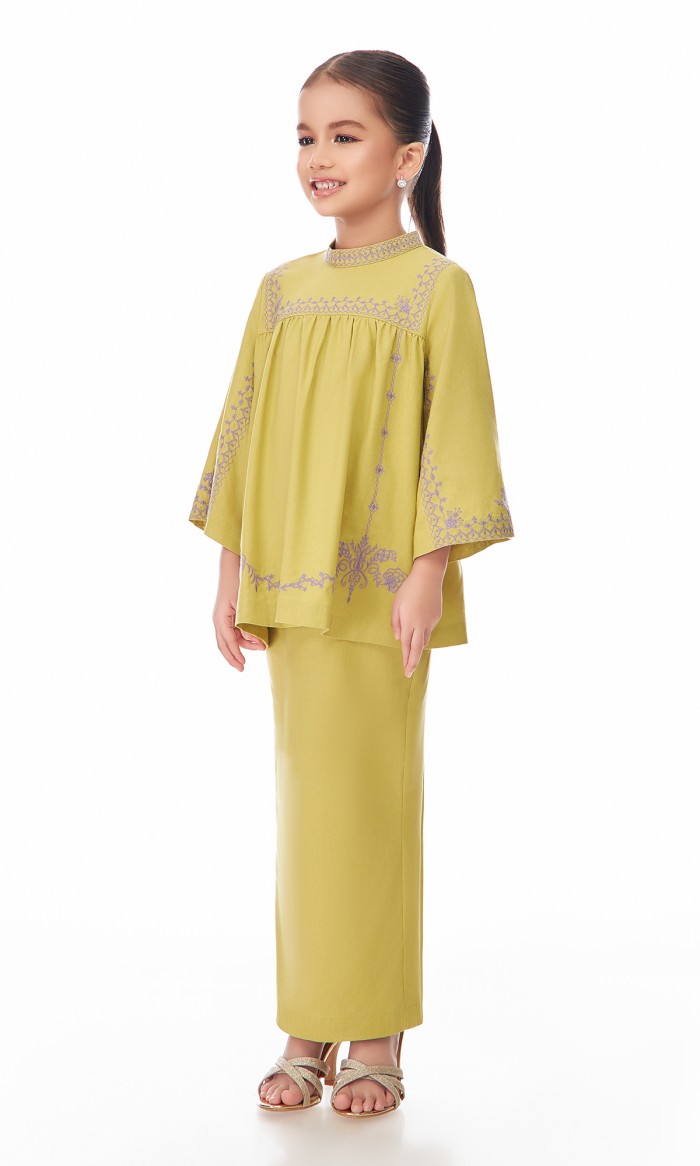 Maude Kurung Kids in Chartreuse Green