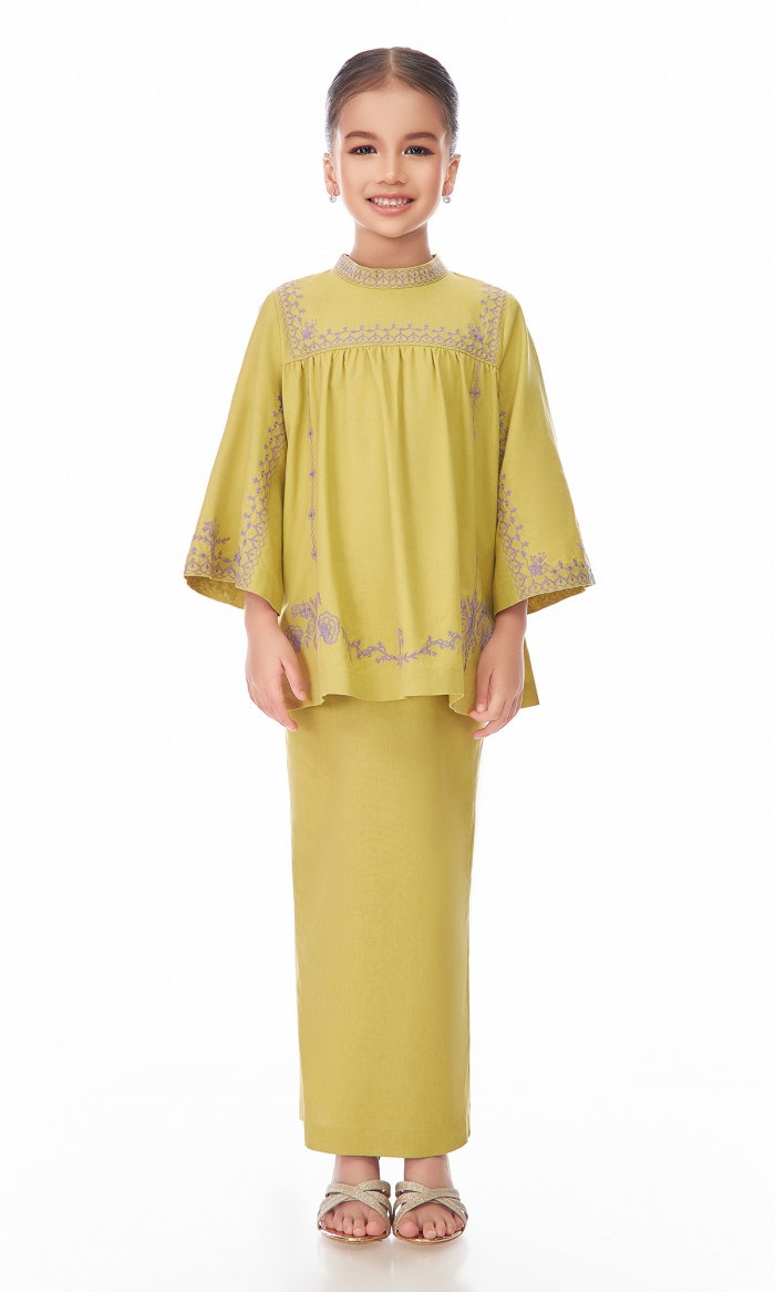 Maude Kurung Kids in Chartreuse Green