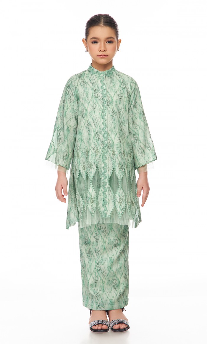 Mauven Kurung Kids in Celadon Green