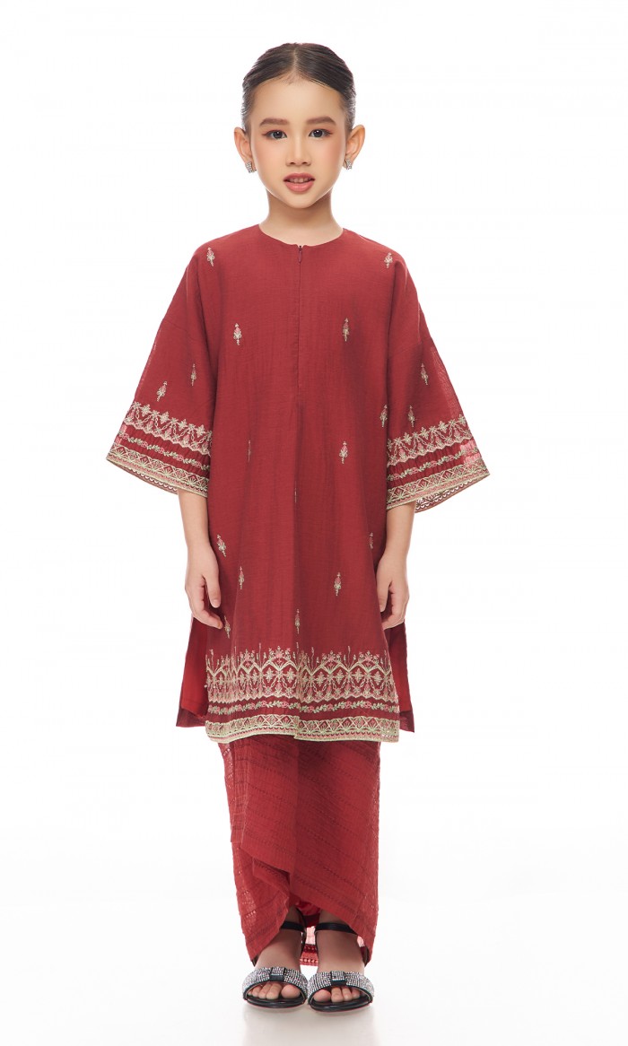 Mishaal Kurung Kids in Maroon