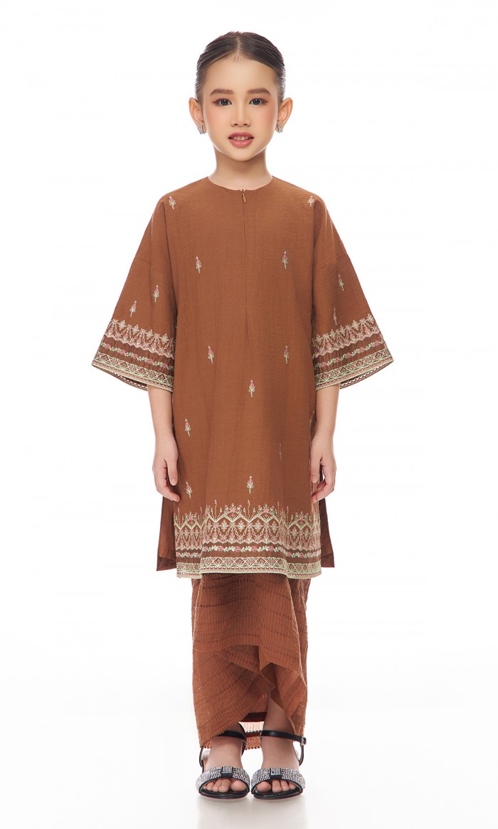 Mishaal Kurung Kids in Sepia Brown