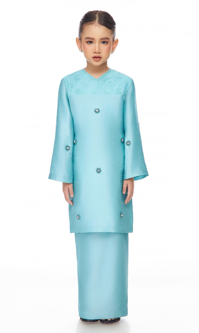 Paulina Kurung Kids in Soft Cyan