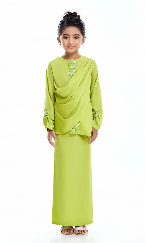 Salome Kurung Kids in Lime Green (AS-IS)